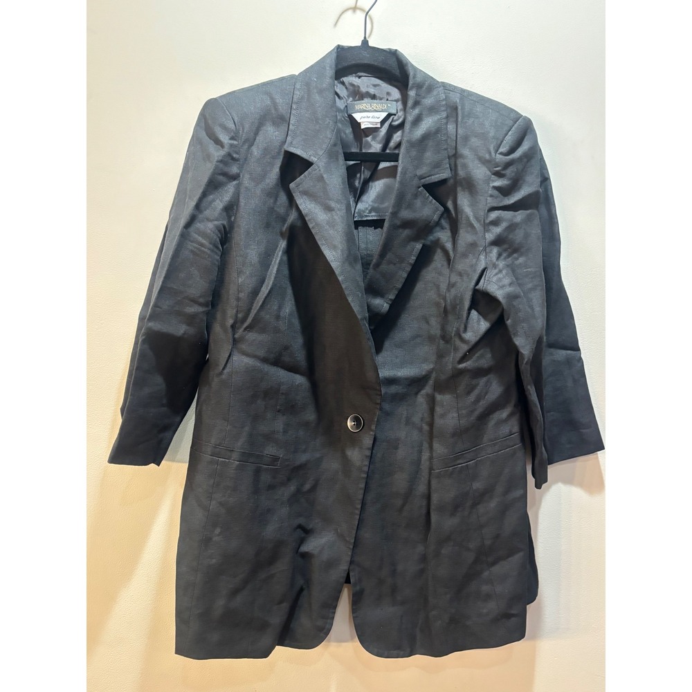 Marina Rinaldi Blazer Jacket Black‎ Pure Linen Blend Single Button Womens US 14
